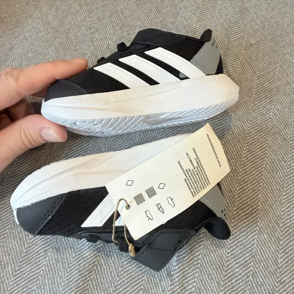 NEW Adidas Duramo 2.0 Baby Toddler Shoes 5 5K Black White Hook & Loop Sneakers